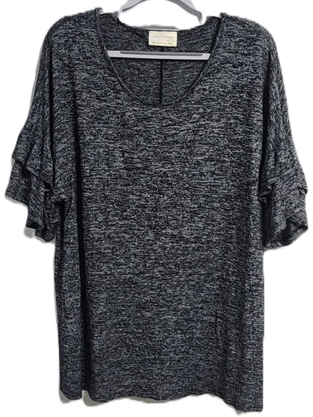 Bobbie Brooks Marled Ruffle Sleeve Stretch Top 3X